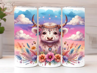 Boho Highland Cow 20oz Tumbler Png, Straight & Tapered Tumbler Png, Floral Cow Tumbler Png, Digital Download PNG Sublimation Lara' s Designs 