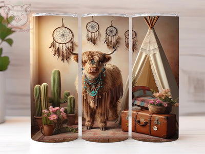 Boho Highland Cow 20oz Tumbler Png, Straight & Tapered Tumbler Png, Highland Cow Tumbler Png, Digital Download PNG Sublimation Lara' s Designs 
