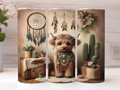 Boho Highland Cow 20oz Tumbler Png, Straight & Tapered Tumbler Png, Highland Cow Tumbler Png, Digital Download PNG Sublimation Lara' s Designs 