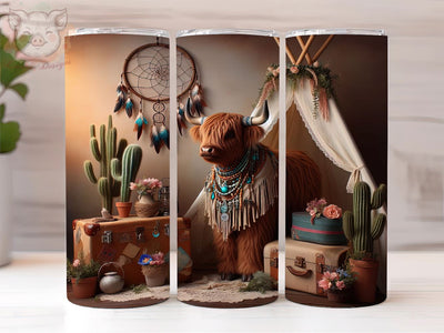 Boho Highland Cow 20oz Tumbler Png, Straight & Tapered Tumbler Png, Highland Cow Tumbler Png, Digital Download PNG Sublimation Lara' s Designs 