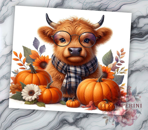 Boho Highland Cow 20oz Tumbler Wrap PNG, Cute Fall Tumbler PNG Sublimation Design, Straight & Tapered Tumbler Wrap, Instant Digital Download Sublimation Li Zamperini 