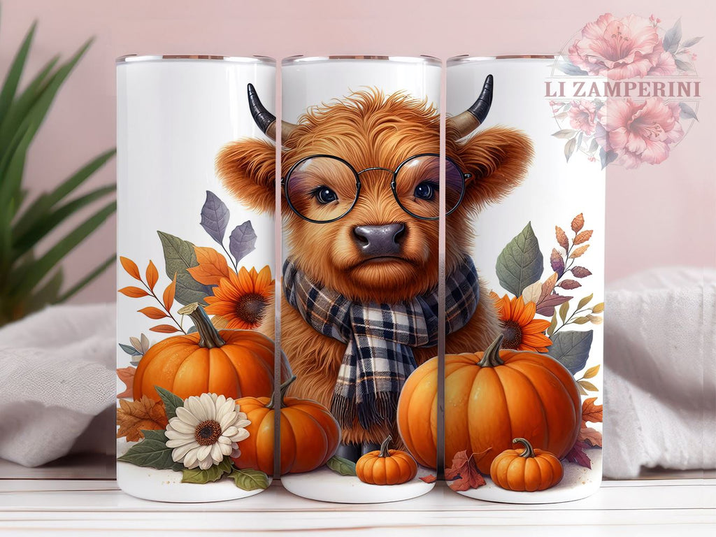 Boho Highland Cow 20oz Tumbler Wrap PNG, Cute Fall Tumbler PNG ...