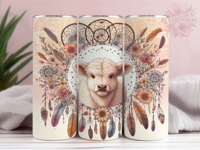 Boho Highland Cow 20oz Tumbler Wrap PNG, Highland Cow Tumbler Png, Straight & Tapered Tumbler Wrap, Instant Digital Download Sublimation Li Zamperini 