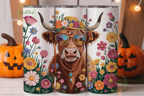 Boho Highland Cow 20oz Tumbler Wrap Sublimation PixelChick 