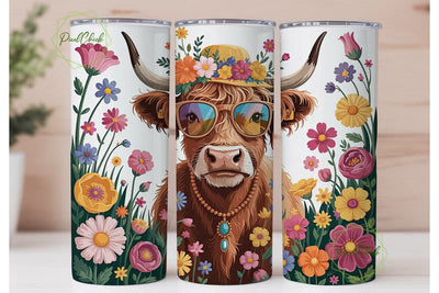 Boho Highland Cow 20oz Tumbler Wrap Sublimation PixelChick 