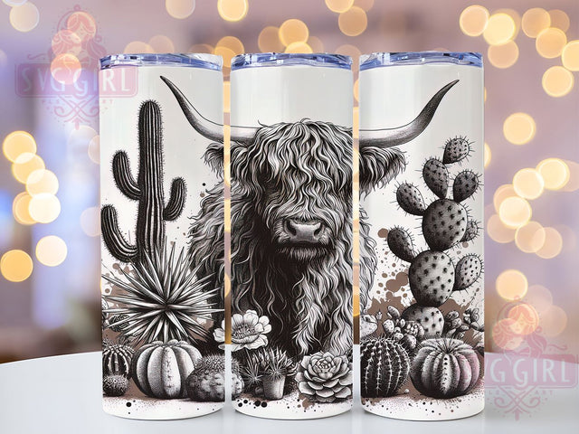 Boho Highland Cow Cactus Tumbler, Cactus Western Wrap, Boho Cow Sublimation, Farm Life Tumbler, Rustic Country Tumbler, Southwest Cow Print, Highland Cattle Gift Sublimation SvggirlplusArt 