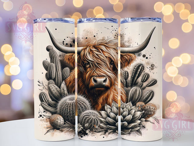 Boho Highland Cow Cactus Tumbler, Cactus Western Wrap, Boho Cow Sublimation, Farm Life Tumbler, Rustic Country Tumbler, Southwest Cow Print, Highland Cattle Gift Sublimation SvggirlplusArt 
