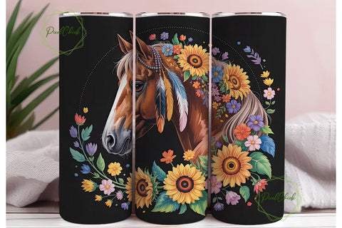 Boho Horse Floral Tumbler Wrap Sublimation PixelChick 