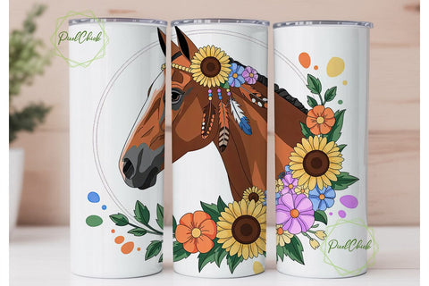 Boho Horse Floral Tumbler Wrap Sublimation PixelChick 