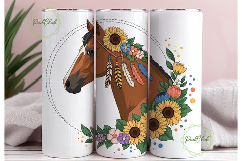 Boho Horse Floral Tumbler Wrap Sublimation PixelChick 