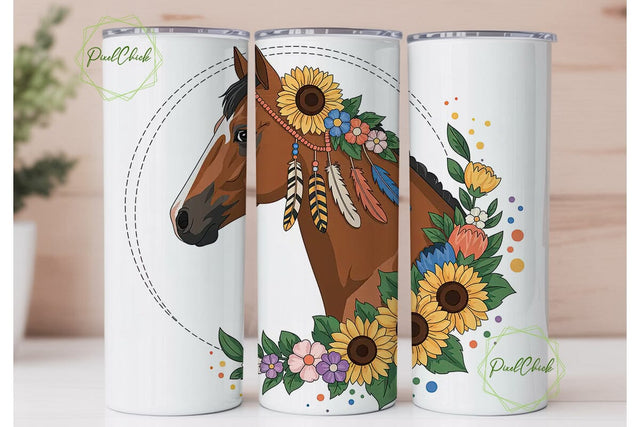 Boho Horse Floral Tumbler Wrap Sublimation PixelChick 