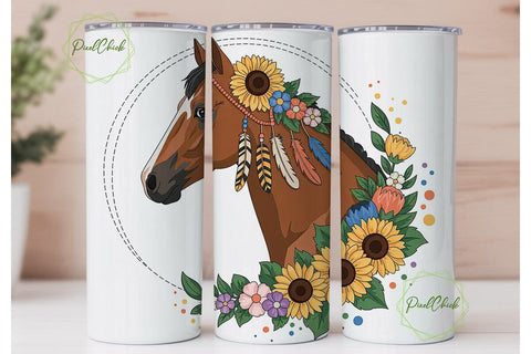 Boho Horse Floral Tumbler Wrap Sublimation PixelChick 