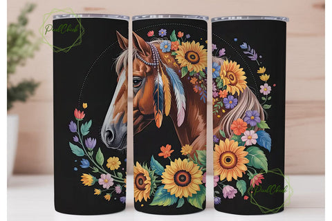 Boho Horse Floral Tumbler Wrap Sublimation PixelChick 