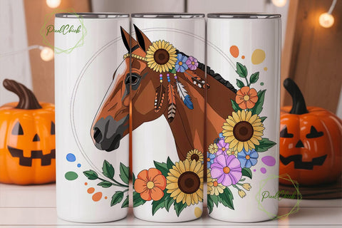 Boho Horse Floral Tumbler Wrap Sublimation PixelChick 