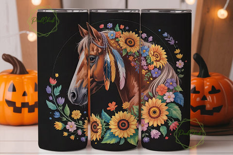 Boho Horse Floral Tumbler Wrap Sublimation PixelChick 