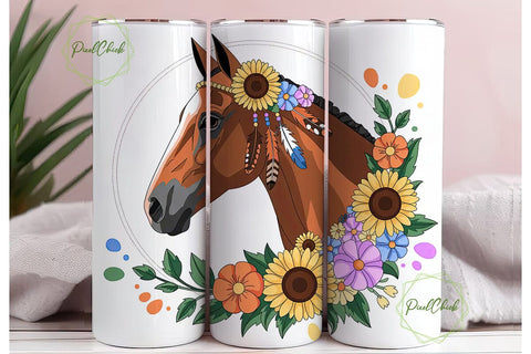 Boho Horse Floral Tumbler Wrap Sublimation PixelChick 