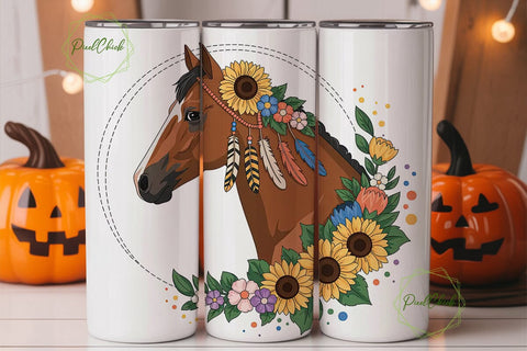 Boho Horse Floral Tumbler Wrap Sublimation PixelChick 