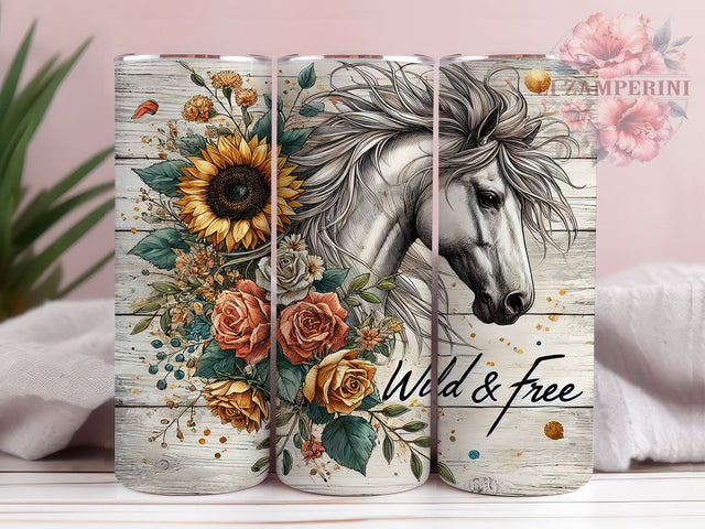 Boho Horse Wild & Free 20oz Equestrian Tumbler, 20oz Sublimation Tumbler, Equestrian Drinkware, Bohemian Horse Decor, Custom Horse Tumbler, Horse Lover Gift Sublimation Li Zamperini 
