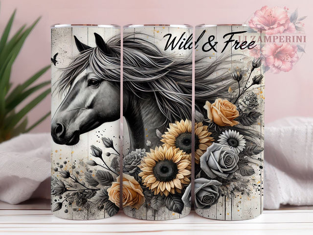 Boho Horse Wild & Free 20oz Equestrian Tumbler, 20oz Sublimation Tumbler, Equestrian Drinkware, Bohemian Horse Decor, Custom Horse Tumbler, Horse Lover Gift Sublimation Li Zamperini 