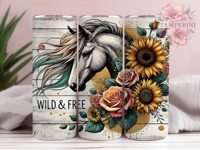 Boho Horse Wild & Free 20oz Equestrian Tumbler, 20oz Sublimation Tumbler, Equestrian Drinkware, Bohemian Horse Decor, Custom Horse Tumbler, Horse Lover Gift Sublimation Li Zamperini 