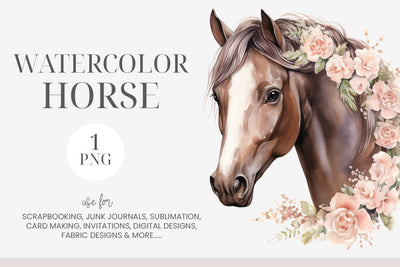 Boho Horse with Flowers Clipart PNG Sublimation BijouBay 