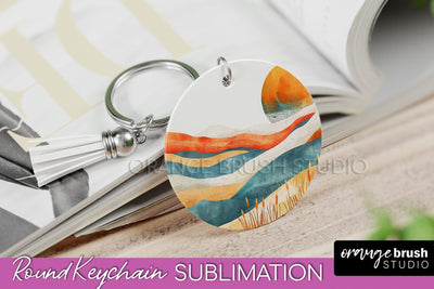 Boho Keychain - Minimalist Landscape Sublimation Design Sublimation OrangeBrushStudio 