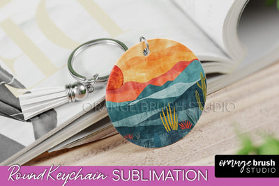 Boho Keychain - Minimalist Landscape Sublimation Design Sublimation OrangeBrushStudio 