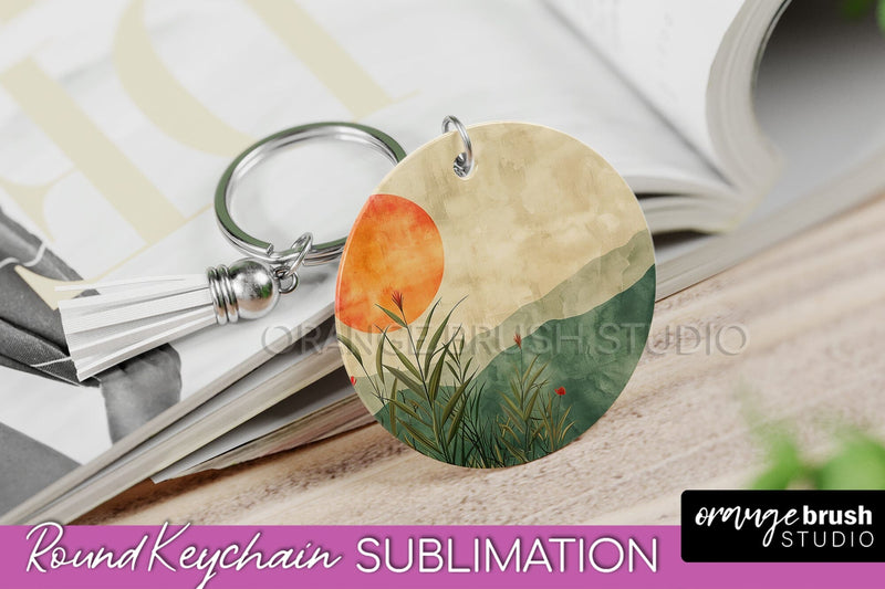 Boho Keychain - Minimalist Landscape Sublimation Design Sublimation OrangeBrushStudio 