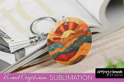 Boho Keychain - Minimalist Landscape Sublimation Design Sublimation OrangeBrushStudio 