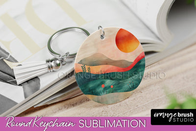 Boho Keychain - Minimalist Landscape Sublimation Design Sublimation OrangeBrushStudio 