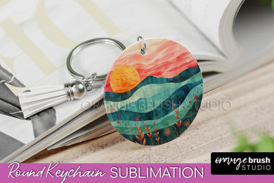 Boho Keychain - Minimalist Landscape Sublimation Design Sublimation OrangeBrushStudio 