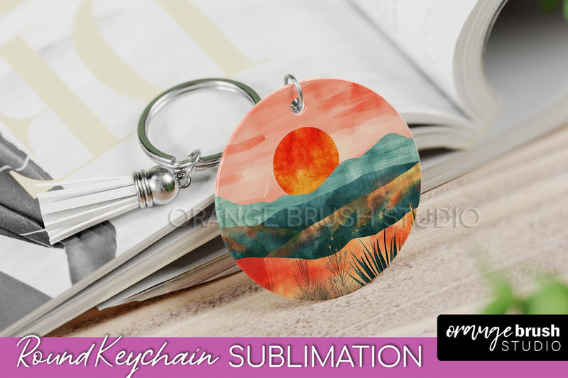 Boho Keychain - Minimalist Landscape Sublimation Design Sublimation OrangeBrushStudio 