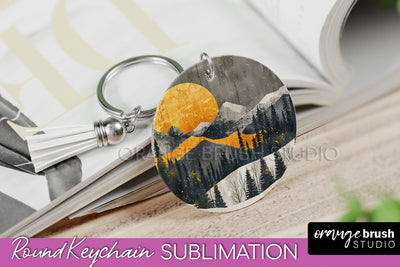 Boho Keychain - Minimalist Landscape Sublimation Design Sublimation OrangeBrushStudio 
