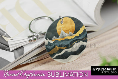 Boho Keychain - Minimalist Landscape Sublimation Design Sublimation OrangeBrushStudio 