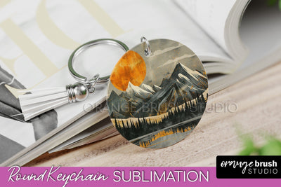 Boho Keychain - Minimalist Landscape Sublimation Design Sublimation OrangeBrushStudio 