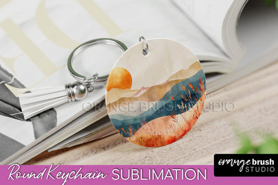 Boho Keychain - Minimalist Landscape Sublimation Design Sublimation OrangeBrushStudio 