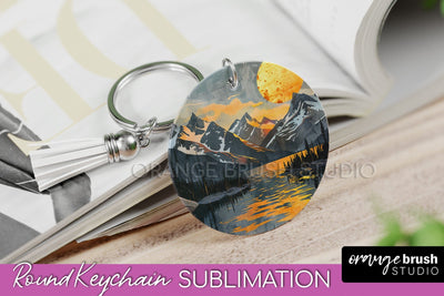 Boho Keychain - Minimalist Landscape Sublimation Design Sublimation OrangeBrushStudio 