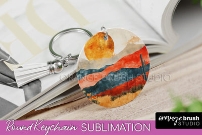 Boho Keychain - Minimalist Landscape Sublimation Design Sublimation OrangeBrushStudio 