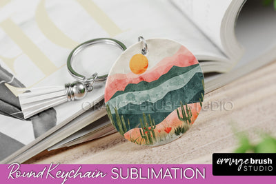 Boho Keychain - Minimalist Landscape Sublimation Design Sublimation OrangeBrushStudio 