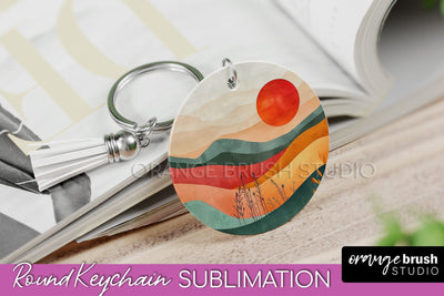 Boho Keychain - Minimalist Landscape Sublimation Design Sublimation OrangeBrushStudio 