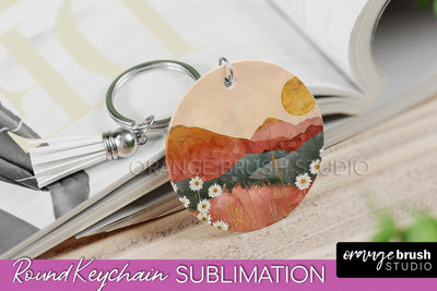 Boho Keychain - Minimalist Landscape Sublimation Design Sublimation OrangeBrushStudio 