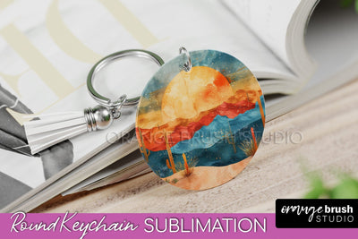 Boho Keychain - Minimalist Landscape Sublimation Design Sublimation OrangeBrushStudio 