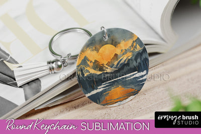 Boho Keychain - Minimalist Landscape Sublimation Design Sublimation OrangeBrushStudio 