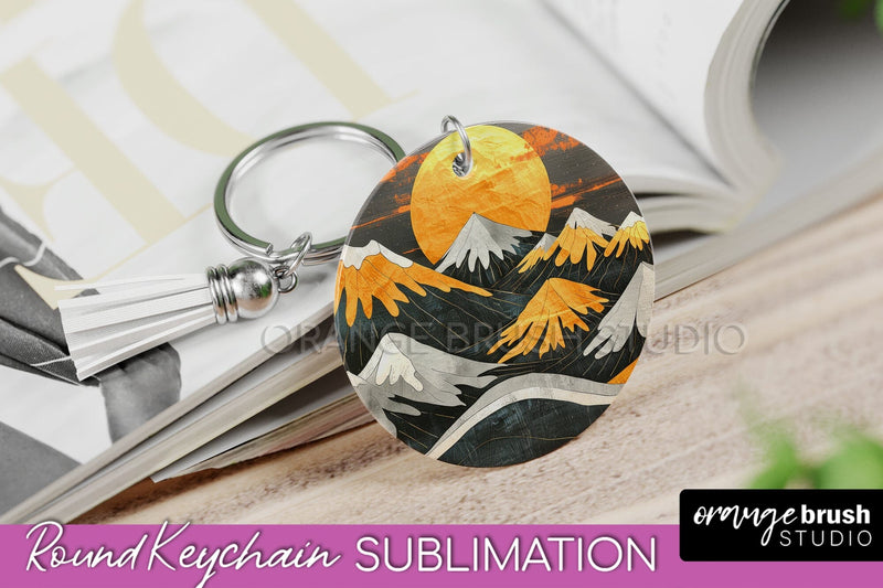 Boho Keychain - Minimalist Landscape Sublimation Design Sublimation OrangeBrushStudio 