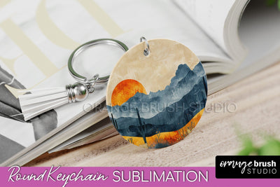 Boho Keychain - Minimalist Landscape Sublimation Design Sublimation OrangeBrushStudio 