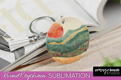 Boho Keychain - Minimalist Landscape Sublimation Design Sublimation OrangeBrushStudio 