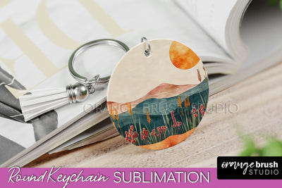 Boho Keychain - Minimalist Landscape Sublimation Design Sublimation OrangeBrushStudio 