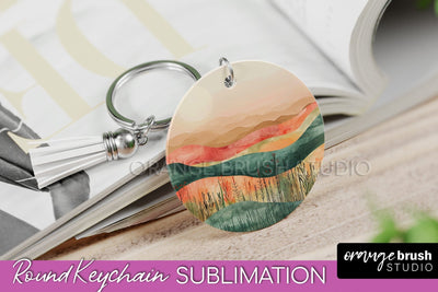Boho Keychain - Minimalist Landscape Sublimation Design Sublimation OrangeBrushStudio 