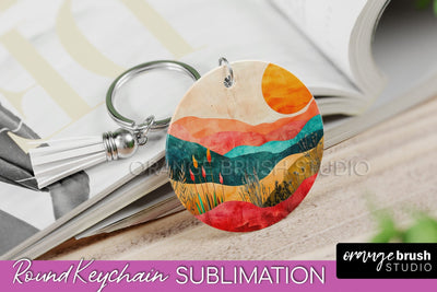 Boho Keychain - Minimalist Landscape Sublimation Design Sublimation OrangeBrushStudio 