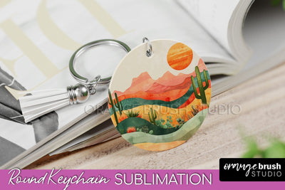 Boho Keychain - Minimalist Landscape Sublimation Design Sublimation OrangeBrushStudio 